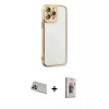 MARSİLYAN™- iPhone 13 Pro Max Kılıf Çekirdek Klasik Serisi - Siyah Bilvis 3D Cam Ekran Koruyucu + Rainbow Kamera Lens Koruma Cam - MR