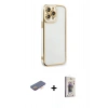 MARSİLYAN™- iPhone 13 Pro Max Kılıf Çekirdek Klasik Serisi - Siyah Bilvis 3D Cam Ekran Koruyucu + Renkli Kamera Lens Koruma Cam - TU