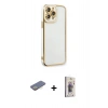 MARSİLYAN™- iPhone 13 Pro Max Kılıf Çekirdek Klasik Serisi - Siyah Bilvis 3D Cam Ekran Koruyucu + Renkli Kamera Lens Koruma Cam - SI