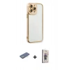 MARSİLYAN™- iPhone 13 Pro Max Kılıf Çekirdek Klasik Serisi - Siyah Bilvis 3D Cam Ekran Koruyucu + Renkli Kamera Lens Koruma Cam - YL