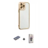 MARSİLYAN™- iPhone 13 Pro Max Kılıf Çekirdek Klasik Serisi - Siyah Bilvis 3D Cam Ekran Koruyucu + Renkli Kamera Lens Koruma Cam - SI