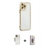 MARSİLYAN™- iPhone 13 Pro Max Kılıf Çekirdek Klasik Serisi - Siyah Bilvis 3D Cam Ekran Koruyucu + Shine Kamera Lens - GD