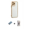MARSİLYAN™- iPhone 13 Pro Max Kılıf Çekirdek Klasik Serisi - Siyah Bilvis 3D Cam Ekran Koruyucu + Shine Kamera Lens Koruma Cam - GI