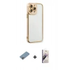 MARSİLYAN™- iPhone 13 Pro Max Kılıf Çekirdek Klasik Serisi - Siyah Bilvis 3D Mat Cam Ekran Koruyucu + Gökkuşağı Shine Kamera Lens Koruma Cam
