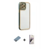 MARSİLYAN™- iPhone 13 Pro Max Kılıf Çekirdek Klasik Serisi - Siyah Bilvis 3D Mat Cam Ekran Koruyucu + Gökkuşağı Shine Kamera Lens Koruma Cam