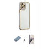 MARSİLYAN™- iPhone 13 Pro Max Kılıf Çekirdek Klasik Serisi - Siyah Bilvis 3D Mat Cam Ekran Koruyucu + Gökkuşağı Shine Kamera Lens Koruma Cam
