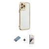MARSİLYAN™- iPhone 13 Pro Max Kılıf Çekirdek Klasik Serisi - Siyah Bilvis 3D Mat Cam Ekran Koruyucu + Gökkuşağı Shine Kamera Lens Koruma Cam