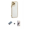 MARSİLYAN™- iPhone 13 Pro Max Kılıf Çekirdek Klasik Serisi - Siyah Bilvis 3D Mat Cam Ekran Koruyucu + Kırmızı Metal Kamera Lens Koruma Cam
