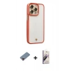 MARSİLYAN™- iPhone 13 Pro Max Kılıf Çekirdek Klasik Serisi - Siyah Bilvis 3D Mat Cam Ekran Koruyucu + Kırmızı Metal Kamera Lens Koruma Cam