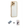 MARSİLYAN™- iPhone 13 Pro Max Kılıf Çekirdek Klasik Serisi - Siyah Bilvis 3D Mat Cam Ekran Koruyucu + Kırmızı Metal Kamera Lens Koruma Cam