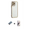 MARSİLYAN™- iPhone 13 Pro Max Kılıf Çekirdek Klasik Serisi - Siyah Bilvis 3D Mat Cam Ekran Koruyucu + Kırmızı Metal Kamera Lens Koruma Cam