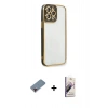 MARSİLYAN™- iPhone 13 Pro Max Kılıf Çekirdek Klasik Serisi - Siyah Bilvis 3D Mat Cam Ekran Koruyucu + Kırmızı Metal Kamera Lens Koruma Cam