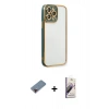 MARSİLYAN™- iPhone 13 Pro Max Kılıf Çekirdek Klasik Serisi - Siyah Bilvis 3D Mat Cam Ekran Koruyucu + Kırmızı Metal Kamera Lens Koruma Cam