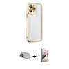 MARSİLYAN™- iPhone 13 Pro Max Kılıf Çekirdek Klasik Serisi - Siyah Bilvis 3D Mat Cam Ekran Koruyucu + Mavi Rainbow Kamera Lens Koruma Cam