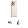MARSİLYAN™- iPhone 13 Pro Max Kılıf Çekirdek Klasik Serisi - Siyah Bilvis 3D Mat Cam Ekran Koruyucu + Mavi Rainbow Kamera Lens Koruma Cam