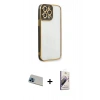 MARSİLYAN™- iPhone 13 Pro Max Kılıf Çekirdek Klasik Serisi - Siyah Bilvis 3D Mat Cam Ekran Koruyucu + Mavi Rainbow Kamera Lens Koruma Cam
