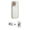 MARSİLYAN™- iPhone 13 Pro Max Kılıf Çekirdek Klasik Serisi - Siyah Bilvis 3D Mat Cam Ekran Koruyucu + Mavi Rainbow Kamera Lens Koruma Cam