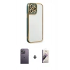 MARSİLYAN™- iPhone 13 Pro Max Kılıf Çekirdek Klasik Serisi - Siyah Bilvis 3D Mat Cam Ekran Koruyucu + Neon Fosforlu Kamera Lens - BZ