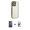 MARSİLYAN™- iPhone 13 Pro Max Kılıf Çekirdek Klasik Serisi - Siyah Bilvis 3D Mat Cam Ekran Koruyucu + Neon Fosforlu Kamera Lens - BZ