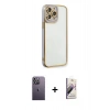 MARSİLYAN™- iPhone 13 Pro Max Kılıf Çekirdek Klasik Serisi - Siyah Bilvis 3D Mat Cam Ekran Koruyucu + Neon Fosforlu Kamera Lens - BZ