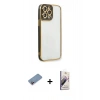 MARSİLYAN™- iPhone 13 Pro Max Kılıf Çekirdek Klasik Serisi - Siyah Bilvis 3D Mat Cam Ekran Koruyucu + Shine Kamera Lens Koruma Cam - PE