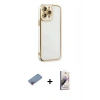 MARSİLYAN™- iPhone 13 Pro Max Kılıf Çekirdek Klasik Serisi - Siyah Bilvis 3D Mat Cam Ekran Koruyucu + Shine Kamera Lens Koruma Cam - PE