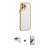 MARSİLYAN™- iPhone 13 Pro Max Kılıf Çekirdek Klasik Serisi - Siyah Bilvis 3D Mat Cam Ekran Koruyucu + Pers Alüminyum Kamera Lens - LT