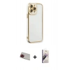 MARSİLYAN™- iPhone 13 Pro Max Kılıf Çekirdek Klasik Serisi - Siyah Bilvis 3D Mat Cam Ekran Koruyucu + Rainbow Kamera Lens Koruma Cam - KI