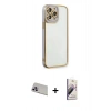 MARSİLYAN™- iPhone 13 Pro Max Kılıf Çekirdek Klasik Serisi - Siyah Bilvis 3D Mat Cam Ekran Koruyucu + Rainbow Kamera Lens Koruma Cam - MR