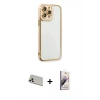 MARSİLYAN™- iPhone 13 Pro Max Kılıf Çekirdek Klasik Serisi - Siyah Bilvis 3D Mat Cam Ekran Koruyucu + Rainbow Kamera Lens Koruma Cam - BZ