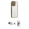 MARSİLYAN™- iPhone 13 Pro Max Kılıf Çekirdek Klasik Serisi - Siyah Bilvis 3D Mat Cam Ekran Koruyucu + Rainbow Kamera Lens Koruma Cam - KI