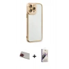 MARSİLYAN™- iPhone 13 Pro Max Kılıf Çekirdek Klasik Serisi - Siyah Bilvis 3D Mat Cam Ekran Koruyucu + Rainbow Kamera Lens Koruma Cam - KI