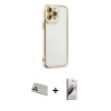 MARSİLYAN™- iPhone 13 Pro Max Kılıf Çekirdek Klasik Serisi - Siyah Bilvis 3D Mat Cam Ekran Koruyucu + Rainbow Kamera Lens Koruma Cam - BZ