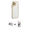 MARSİLYAN™- iPhone 13 Pro Max Kılıf Çekirdek Klasik Serisi - Siyah Bilvis 3D Mat Cam Ekran Koruyucu + Rainbow Kamera Lens Koruma Cam - MR