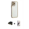MARSİLYAN™- iPhone 13 Pro Max Kılıf Çekirdek Klasik Serisi - Siyah Bilvis 3D Mat Cam Ekran Koruyucu + Raze Metal Kamera Lens - GD