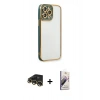 MARSİLYAN™- iPhone 13 Pro Max Kılıf Çekirdek Klasik Serisi - Siyah Bilvis 3D Mat Cam Ekran Koruyucu + Raze Metal Kamera Lens - GD