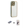 MARSİLYAN™- iPhone 13 Pro Max Kılıf Çekirdek Klasik Serisi - Siyah Bilvis 3D Mat Cam Ekran Koruyucu + Renkli Kamera Lens Koruma Cam - SI