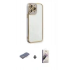 MARSİLYAN™- iPhone 13 Pro Max Kılıf Çekirdek Klasik Serisi - Siyah Bilvis 3D Mat Cam Ekran Koruyucu + Renkli Kamera Lens Koruma Cam - MI