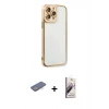 MARSİLYAN™- iPhone 13 Pro Max Kılıf Çekirdek Klasik Serisi - Siyah Bilvis 3D Mat Cam Ekran Koruyucu + Renkli Kamera Lens Koruma Cam - MI