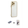 MARSİLYAN™- iPhone 13 Pro Max Kılıf Çekirdek Klasik Serisi - Siyah Bilvis 3D Mat Cam Ekran Koruyucu + Renkli Kamera Lens Koruma Cam - MI