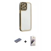 MARSİLYAN™- iPhone 13 Pro Max Kılıf Çekirdek Klasik Serisi - Siyah Bilvis 3D Mat Cam Ekran Koruyucu + Renkli Kamera Lens Koruma Cam - MI