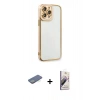 MARSİLYAN™- iPhone 13 Pro Max Kılıf Çekirdek Klasik Serisi - Siyah Bilvis 3D Mat Cam Ekran Koruyucu + Renkli Kamera Lens Koruma Cam - YL