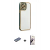 MARSİLYAN™- iPhone 13 Pro Max Kılıf Çekirdek Klasik Serisi - Siyah Bilvis 3D Mat Cam Ekran Koruyucu + Renkli Kamera Lens Koruma Cam - YL