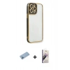 MARSİLYAN™- iPhone 13 Pro Max Kılıf Çekirdek Klasik Serisi - Siyah Bilvis 3D Mat Cam Ekran Koruyucu + Shine Kamera Lens Koruma Cam - MI
