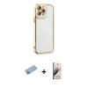 MARSİLYAN™- iPhone 13 Pro Max Kılıf Çekirdek Klasik Serisi - Siyah Bilvis 3D Mat Cam Ekran Koruyucu + Shine Kamera Lens Koruma Cam - MI
