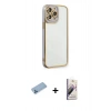 MARSİLYAN™- iPhone 13 Pro Max Kılıf Çekirdek Klasik Serisi - Siyah Bilvis 3D Mat Cam Ekran Koruyucu + Shine Kamera Lens Koruma Cam - MI
