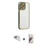 MARSİLYAN™- iPhone 13 Pro Max Kılıf Çekirdek Klasik Serisi - Siyah Bilvis 3D Mat Cam Ekran Koruyucu + Pers Alüminyum Kamera Lens - SABE