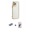 MARSİLYAN™- iPhone 13 Pro Max Kılıf Çekirdek Klasik Serisi - Siyah Bilvis 3D Mat Cam Ekran Koruyucu + Renkli Kamera Lens Koruma Cam - TU