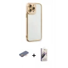 MARSİLYAN™- iPhone 13 Pro Max Kılıf Çekirdek Klasik Serisi - Siyah Bilvis 3D Mat Cam Ekran Koruyucu + Renkli Kamera Lens Koruma Cam - TU