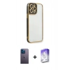 MARSİLYAN™- iPhone 13 Pro Max Kılıf Çekirdek Klasik Serisi - Siyah Bilvis 5in1 3D Magic Cam Ekran Koruyucu + Neon Fosforlu Kamera Lens - MI